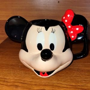 DISNEY MINNIE MOUSE HEAD NOVELTY BLACK RED BOW CERAMIC COFFEE MUG CUP 15 OZ NEW